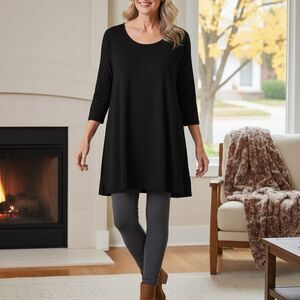 Joan Vass Long Black Tunic Top With Side Slits 1X